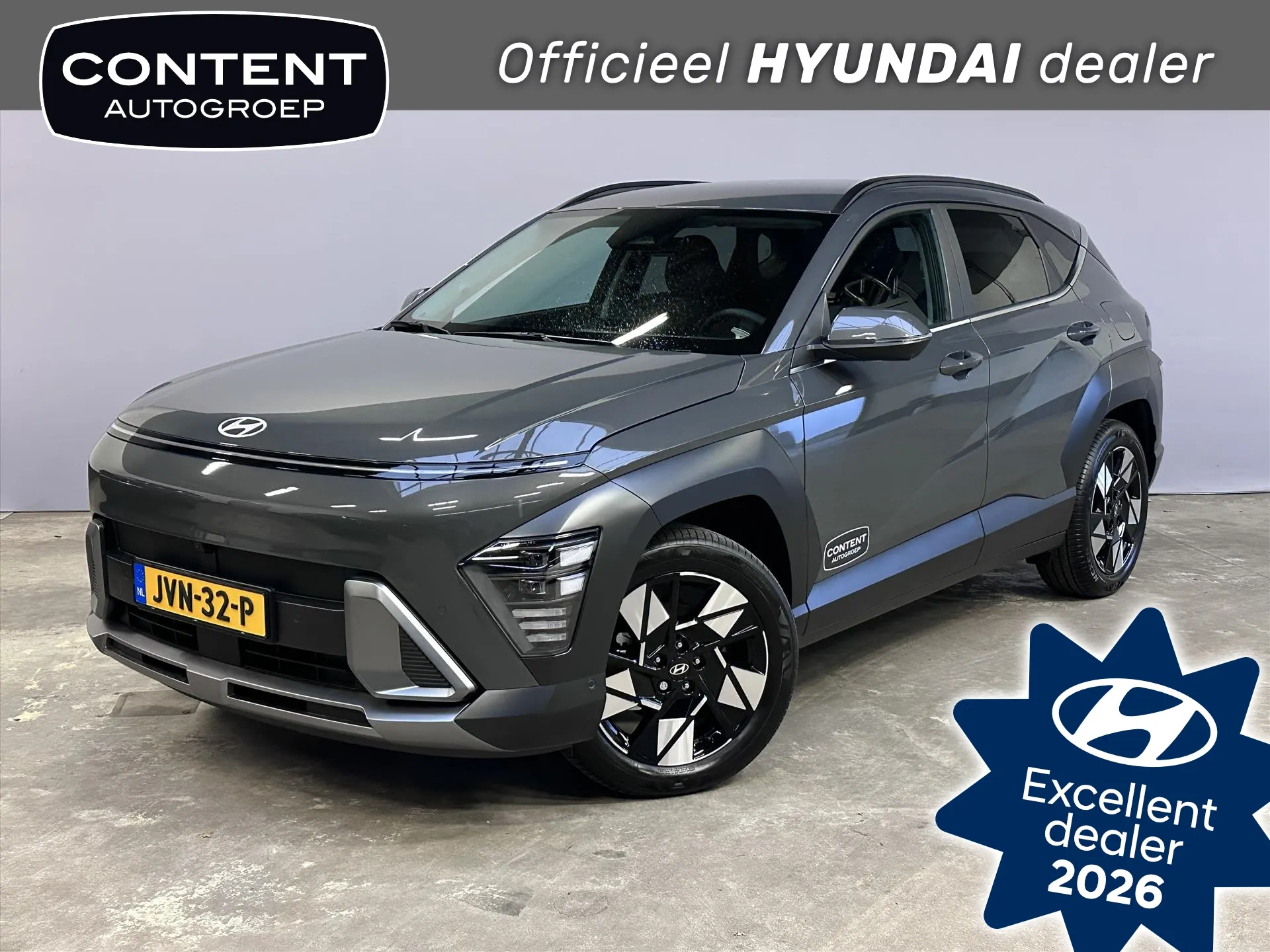 Hyundai Kona met kenteken JVN-32-P – vooraanzicht