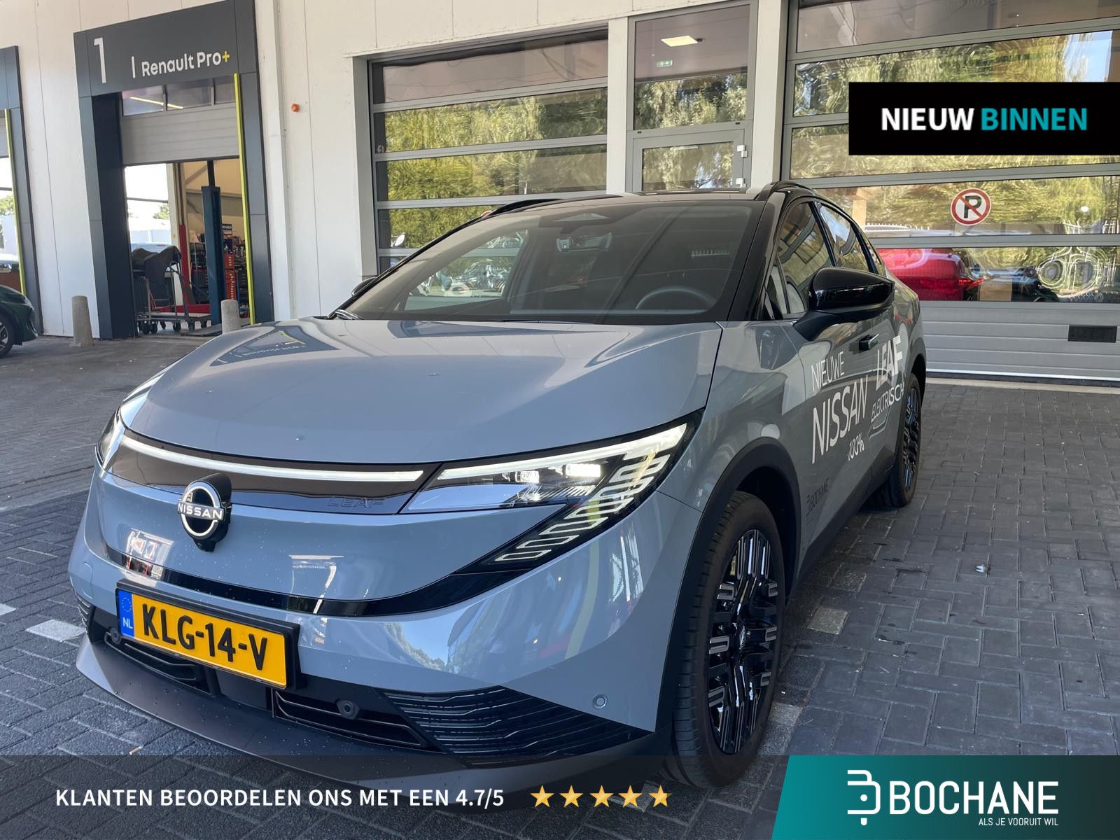 Nissan Leaf met kenteken KLG-14-V – vooraanzicht